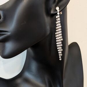 Vintage Y2K Studio 54 Disco 3" Long Rhinestone Pierced Earrings